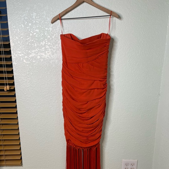 Escada Wedding Guest Dress 100% Silk Cocktail Formal Strapless Orange Size 40 - Picture 8 of 13